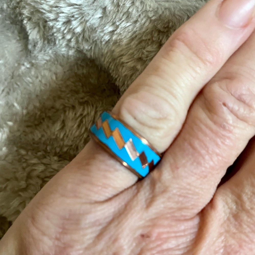 Vintage 60’s Navajo Copper & Turquoise Enamel Ring